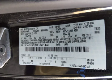 2015 Ford Escape Se из США, поврежденный, VIN 1FMCU9GX4FUC31392